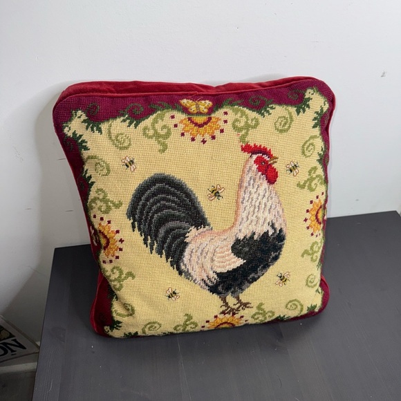 French Country Needlepoint - Rooster Pillow Multicolored - Picture 1 of 6